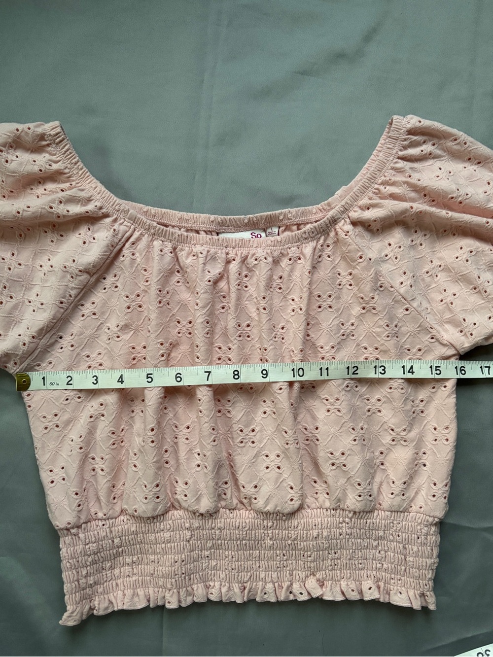 SO Pink Eyelet Smocked Crop Top - Picture 6 of 7